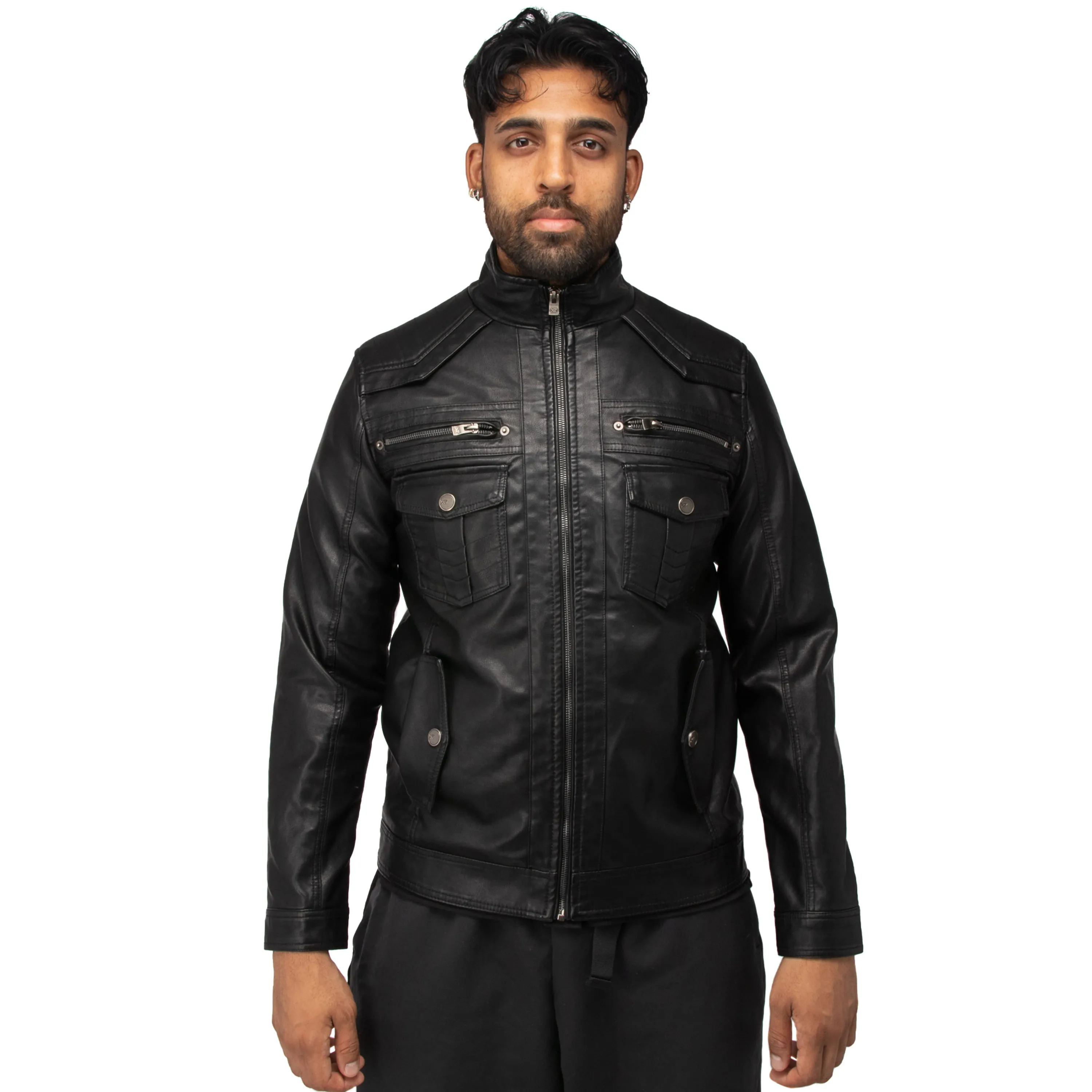 X RAY Men's Utility Leather Jacket With Faux Shearling Lining