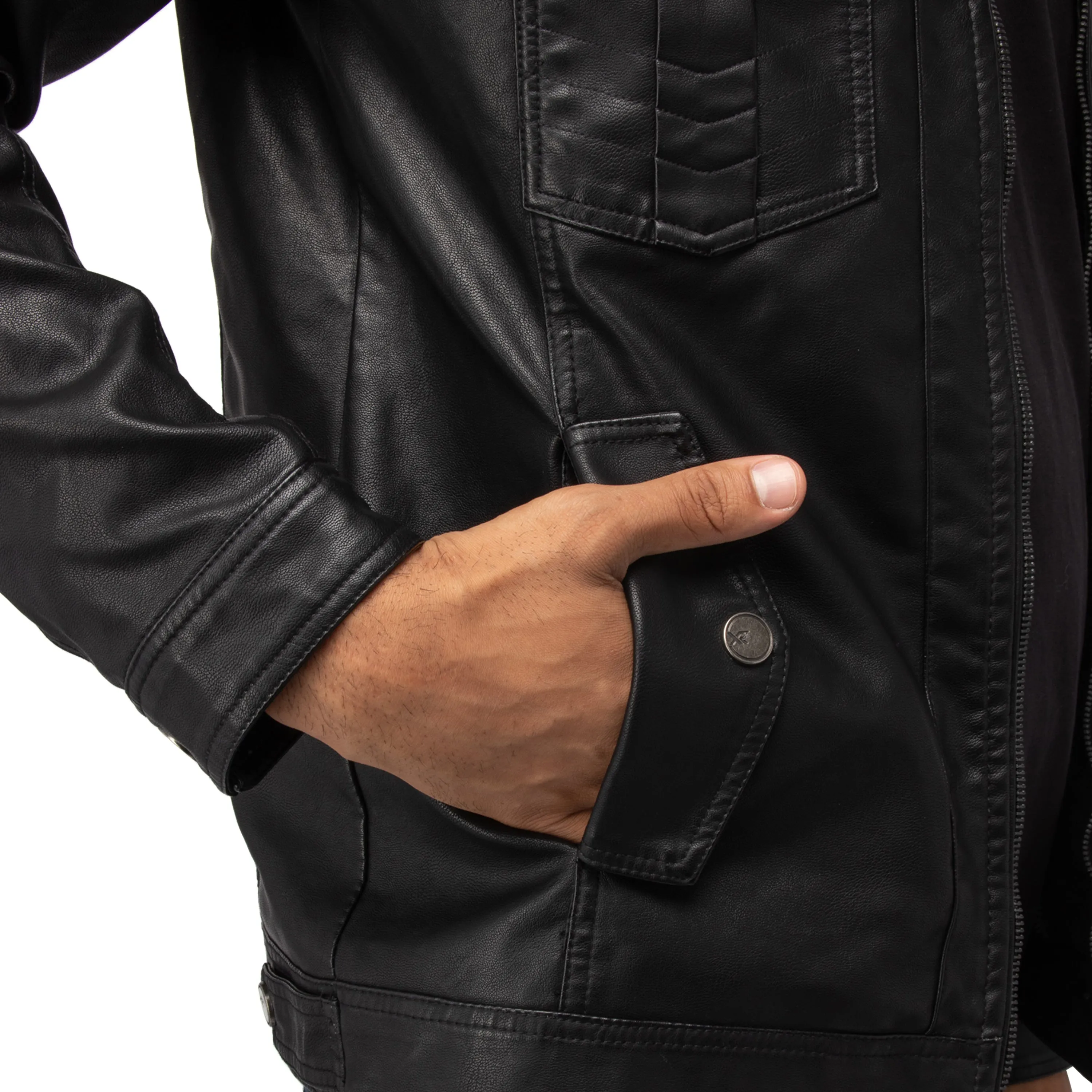 X RAY Men's Utility Leather Jacket With Faux Shearling Lining