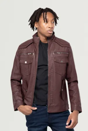 X RAY Men's Utility Leather Jacket With Faux Shearling Lining