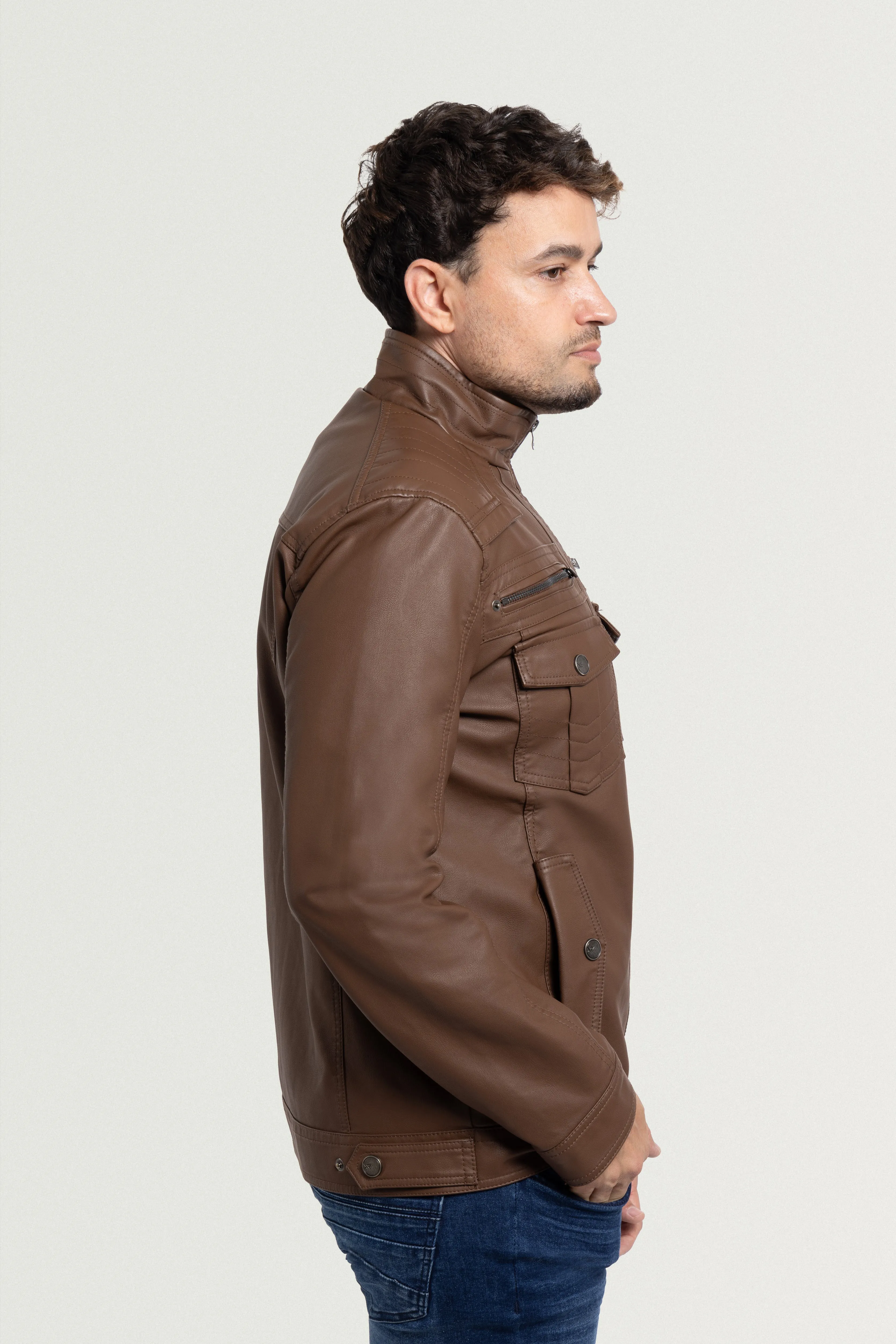 X RAY Men's Utility Leather Jacket With Faux Shearling Lining