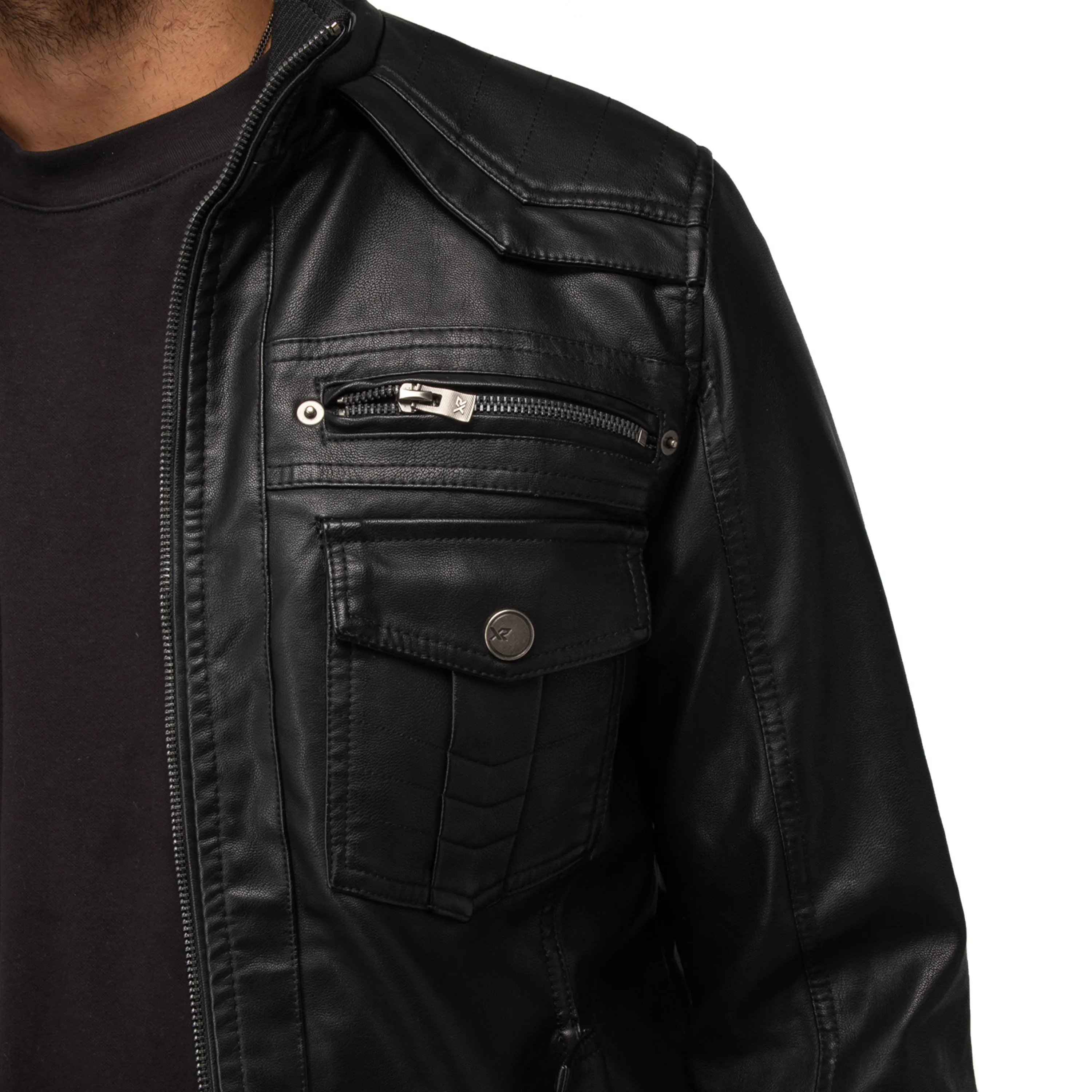 X RAY Men's Utility Leather Jacket With Faux Shearling Lining