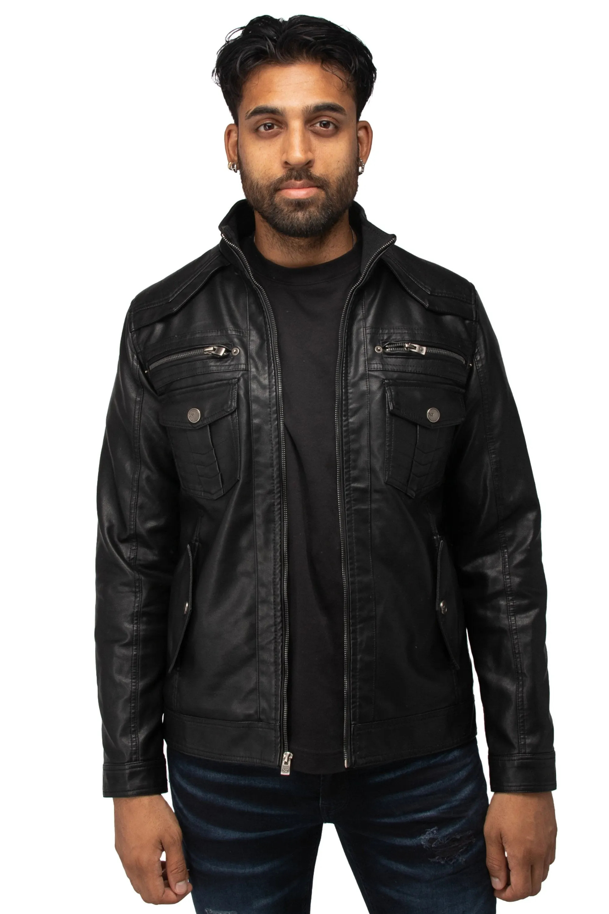 X RAY Men's Utility Leather Jacket With Faux Shearling Lining