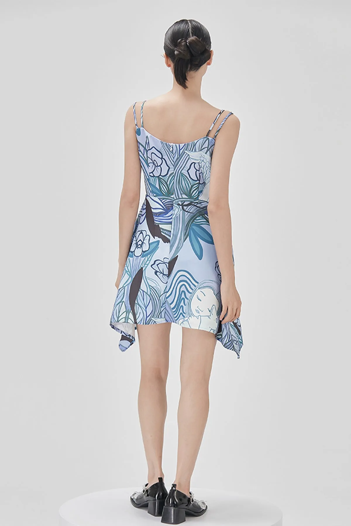 XUNRUO | Blue Fish Patch Handkerchief Dress