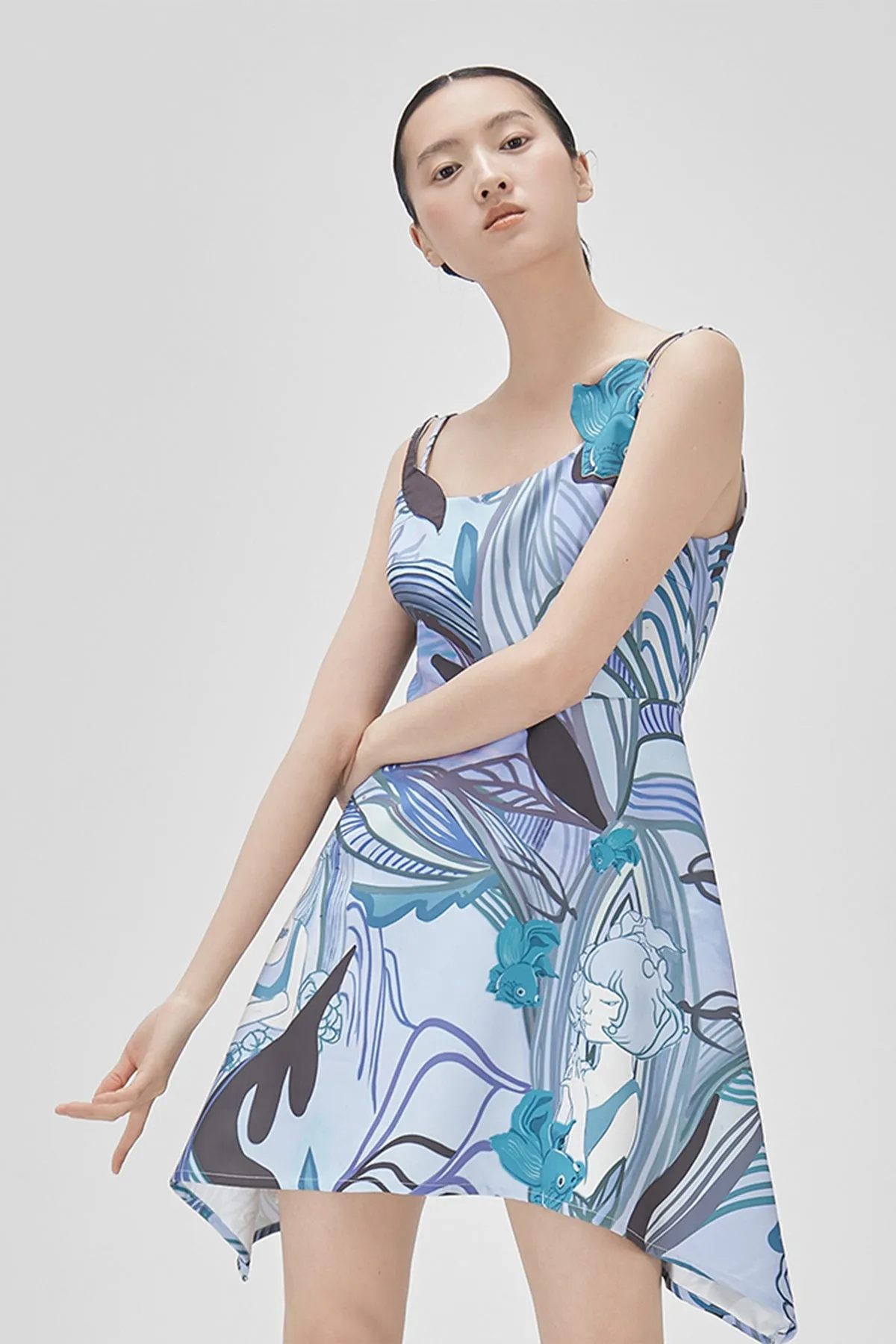 XUNRUO | Blue Fish Patch Handkerchief Dress