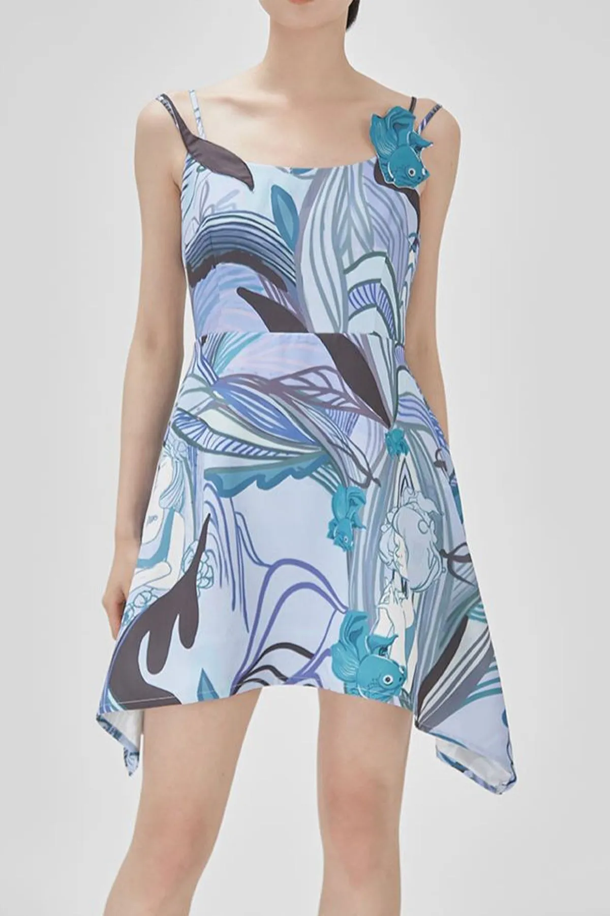 XUNRUO | Blue Fish Patch Handkerchief Dress